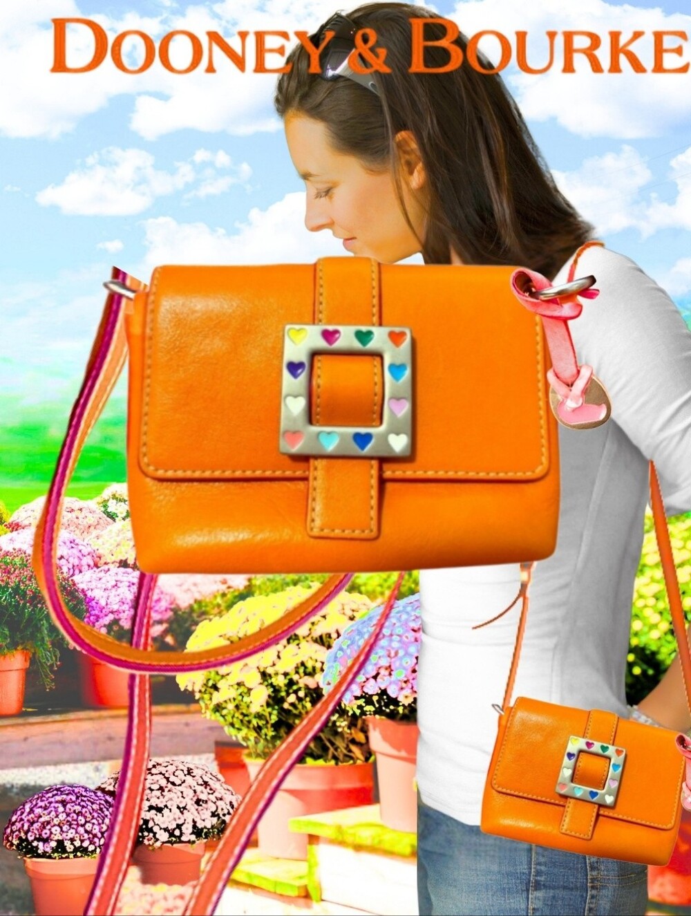 Dooney & Bourke Orange Leather Crossbody Bag with Heart Accent Buckle